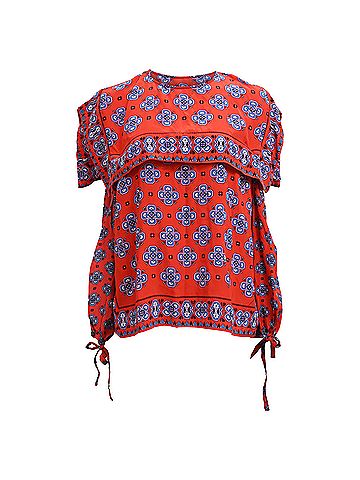 Sandro Sandro Dalla Cold-Shoulder Mosaic-Print Top In Red Silk (view 1)