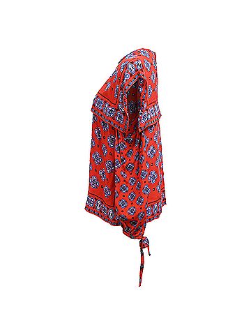 Sandro Sandro Dalla Cold-Shoulder Mosaic-Print Top In Red Silk (view 2)