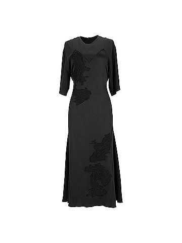 Victoria Beckham Victoria Beckham Lace Inset Belted Midi Dress in Black Viscose (view 1)