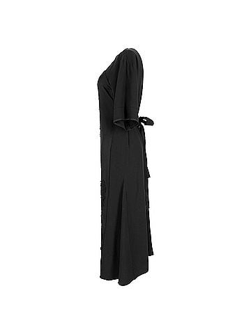 Victoria Beckham Victoria Beckham Lace Inset Belted Midi Dress in Black Viscose (view 2)