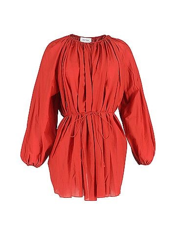 Matteau Matteau Gathered Mini Dress in Red Organic Cotton And Silk (view 1)