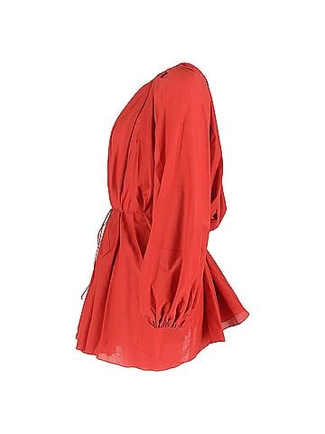 Matteau Matteau Gathered Mini Dress in Red Organic Cotton And Silk (view 2)