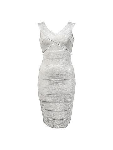 Herve Leger  Herve Leger Criss Cross Bandage Mini Dress in Silver Rayon (view 1)