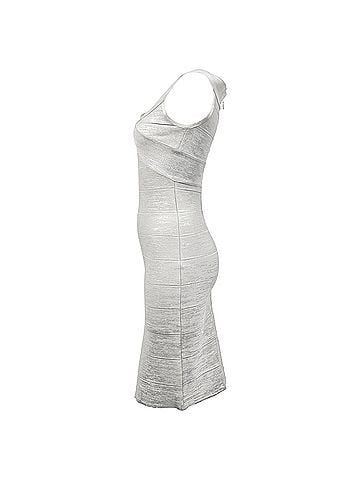 Herve Leger  Herve Leger Criss Cross Bandage Mini Dress in Silver Rayon (view 2)