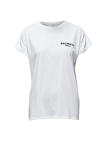 Balmain BALMAIN signature logo print cuffed sleeves cotton tshirt (view 1)