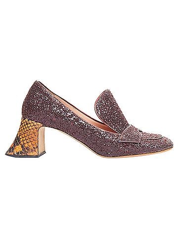 ROCHAS Rochas glitter scaled leather sculpted heel loafers (view 1)