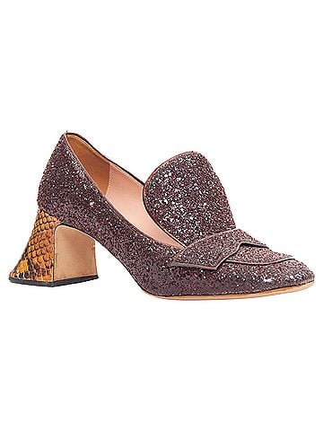 ROCHAS Rochas glitter scaled leather sculpted heel loafers (view 2)