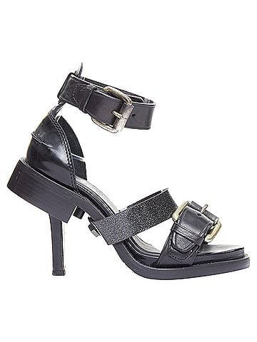 Acne Acne Studios leather buckle deconstructed high heel sandals (view 1)