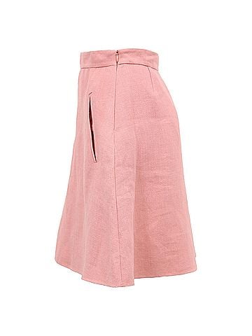 Mario Valentino  Valentino Garavani MIni A-Line Skirt in Pink Linen (view 2)