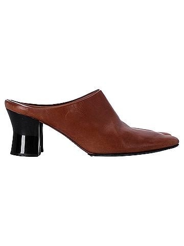 The Row  The Row Adela Heeled Mules in Brown Leather (view 1)