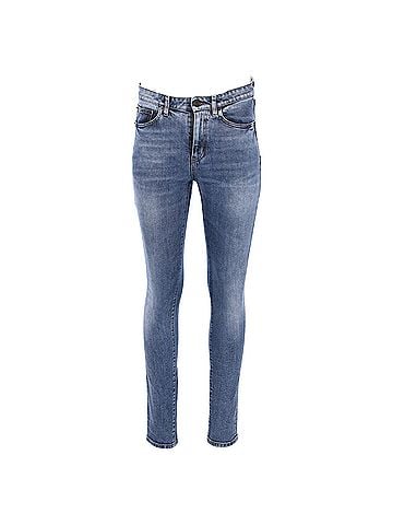 Saint Laurent  Saint Laurent Logo-Embroidered Slim Fit Jeans in Blue Cotton Denim (view 1)