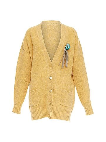 Gucci Gucci wool yellow floral brooch oversized cardigan (view 1)