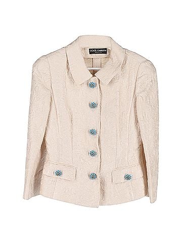 Dolce & Gabbana Dolce & Gabbana Floral Print Crystal Embellishmed Suit Jacket in Cream Cotton (view 1)
