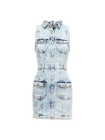 Balmain Balmain Distressed Denim Silver Buttons 4 Pocket Fitted Dress (view 1)