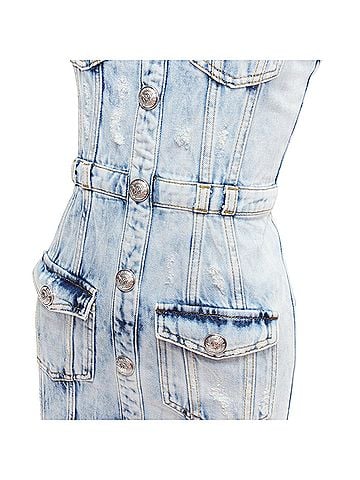 Balmain Balmain Distressed Denim Silver Buttons 4 Pocket Fitted Dress (view 2)