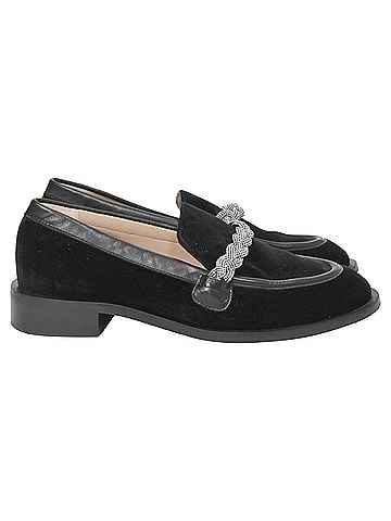 Stuart Weitzman Stuart Weitzman Crystal-Embellished Chain-Link Loafers in Black Suede (view 1)