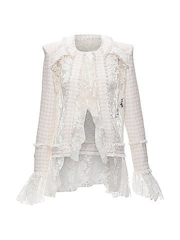 Balmain Balmain spencer tweed sheer lace ruffle blazer jacket (view 1)