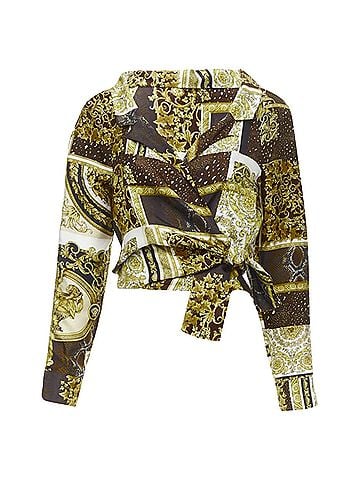 Versace Versace Mosaic Barocco silk print wrap tie cropped shirt (view 1)