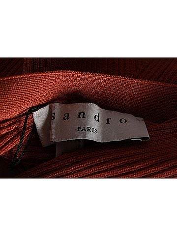 Sandro Sandro Justy Ribbed Long Sleeve V-Neck Sweater in Red Viscose (view 2)