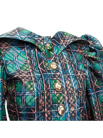 Chopova Lowena Chopova Lowena plaid tartan button puff sleeve crop shirt (view 2)
