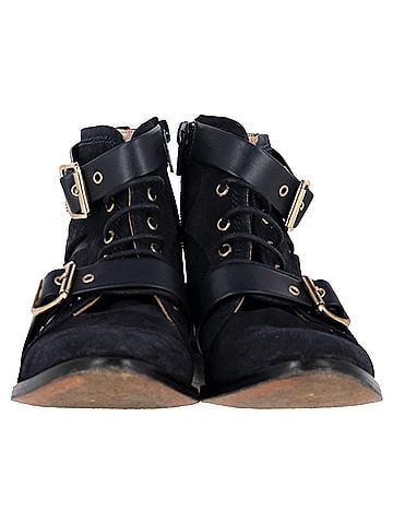 Chloé  Chloé Buckled and Lace-Up Detail Ankle Boots in Black Suede (view 2)