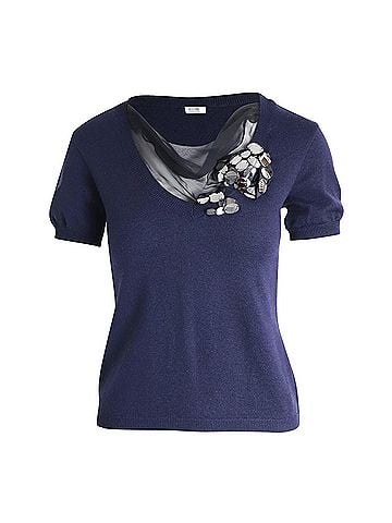 Moschino Moschino Embellished Knit Top in Navy Blue Wool (view 1)