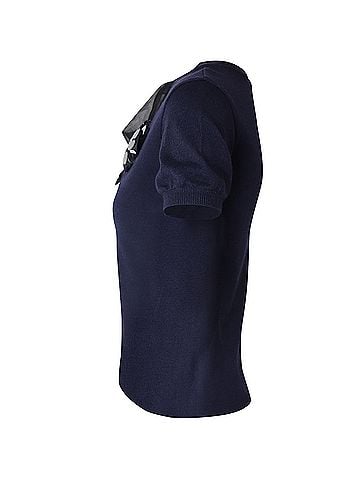 Moschino Moschino Embellished Knit Top in Navy Blue Wool (view 2)