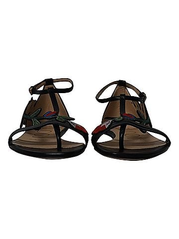 Gucci Gucci Ophelia Floral-Embroidered Flat Sandals in Black Leather  (view 2)