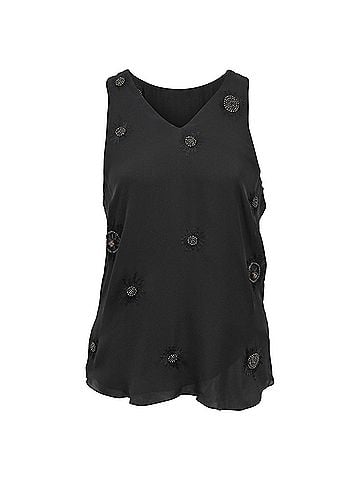 Adam Lippes Adam Lippes Beaded Embroidered Sleeveless Top in Black Silk  (view 1)