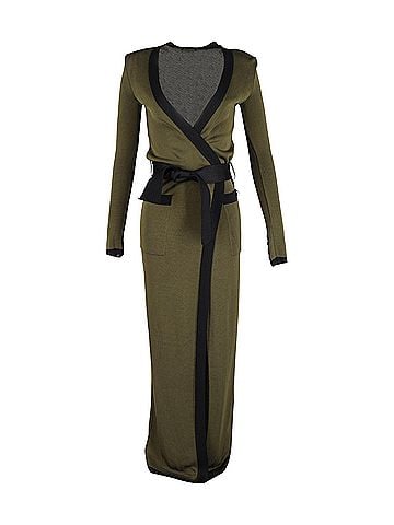 Balmain Balmain Open-Front Belted Maxi Cardigan in Green Wool (view 1)