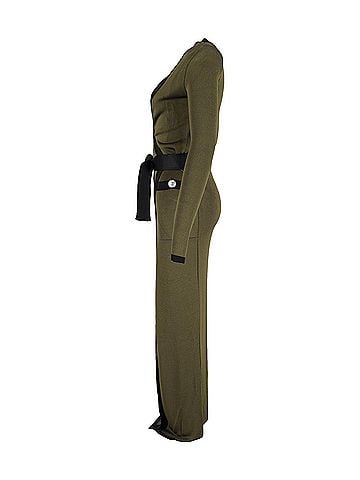 Balmain Balmain Open-Front Belted Maxi Cardigan in Green Wool (view 2)