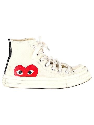 Comme des Garçons Converse x Comme des Garçons Play 70 Chuck Taylor High Cut Sneakers in Cream Canvas (view 1)