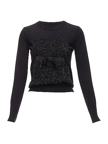Markus Lupfer Markus Lupfer Merino Wool Blend Tinsel Bow Corset Intarsia Sweater (view 1)