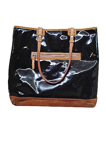 Dooney & Bourke black patent leather, shoulder bag, leather trim, suede trim, red lining, carry all tote, large, Leather Shoulder Bag (view 2)