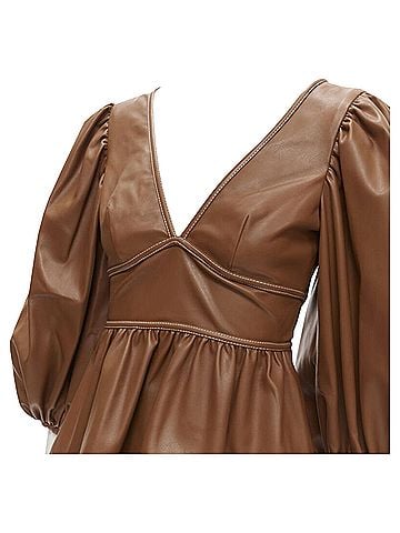 STAUD Staud Luna vegan leather plunge neck puff sleeve top (view 2)