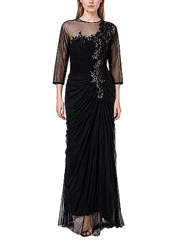 Tadashi Shoji Draped Tulle 3/4 Sleeve Gown Cocktail Dress (view 1)