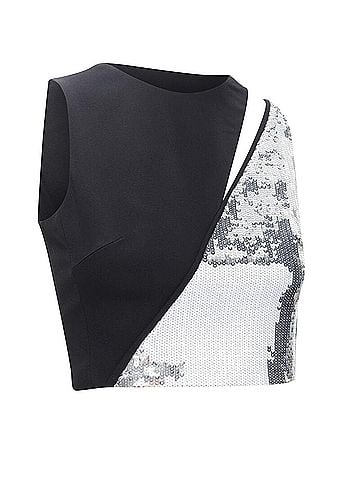 David Koma David Koma silver sequins midriff crop top asymmetric high slit skirt set (view 2)