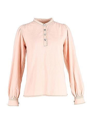 Ganni  Ganni Trinity Buttoned Long Sleeve Shirt in Pastel Pink Cotton Denim (view 1)