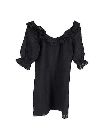 Reformation  Reformation Belted Mini Off-Shoulder Dress in Black Linen (view 2)