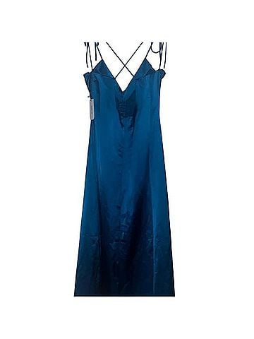 Jason Wu Teal Satin Ruched Slip Dress With Tie Straps Casual Dress (view 2)