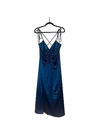 Jason Wu Teal Satin Ruched Slip Dress With Tie Straps Casual Dress (view 1)