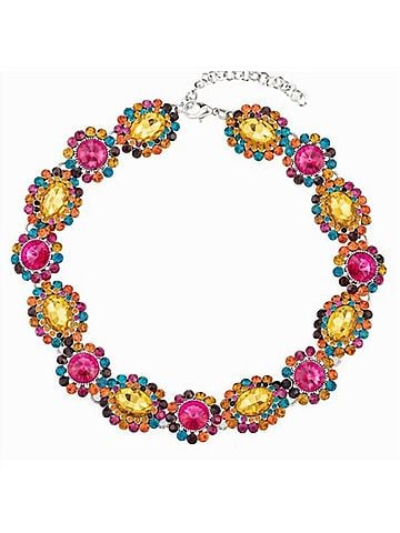 Eye Candy Women's Rhinestone Statement Necklace in Color Me Pink & Yellow (view 1)