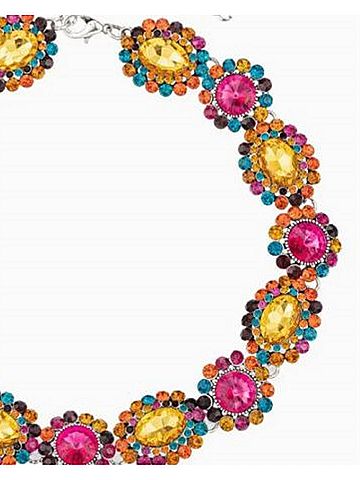 Eye Candy Women's Rhinestone Statement Necklace in Color Me Pink & Yellow (view 2)