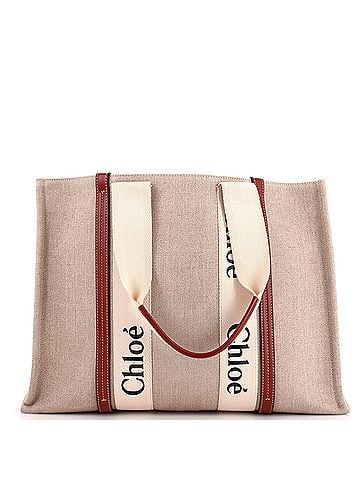Chloé Woody Tote Canvas with Leather Large (view 1)