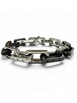 Louis Vuitton LOUIS VUITTON M00687 Bracelet, Monogram Chain, Wrist Circumference 19cm, Silver/Black, Made in Italy, Men's. (view 2)