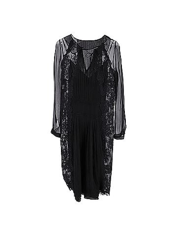 Alberta Ferretti  Alberta Ferretti Lace Pleated Midi Dress in Black Silk (view 1)