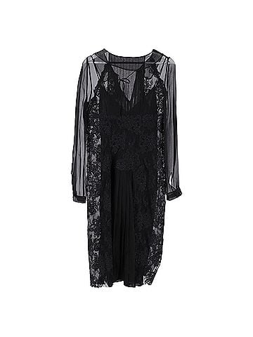 Alberta Ferretti  Alberta Ferretti Lace Pleated Midi Dress in Black Silk (view 2)