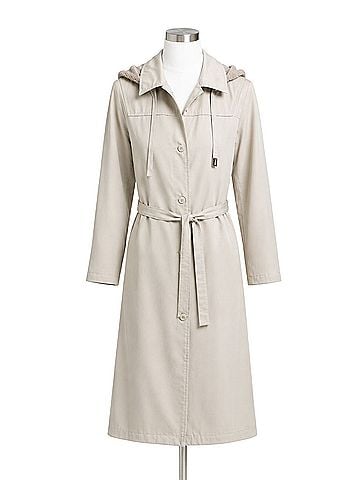 London Fog  petite 14, classic trench, lightweight, timeless style, hooded, belted Coat (view 1)