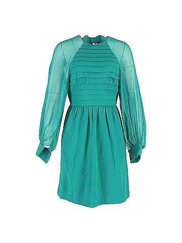 3.1 Phillip Lim  3.1 Phillip Lim Sheer-Accent Knee-Length Dress in Green Wool and Silk (view 1)