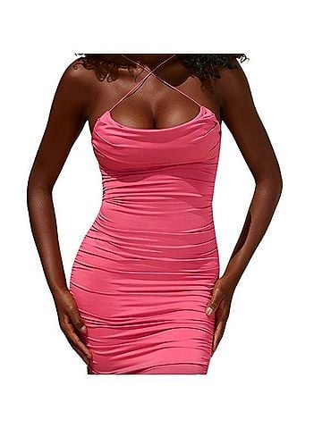 Oh Polly cross strap ruched mini dress Cocktail Dress (view 1)